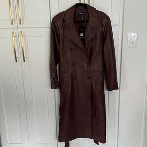 Lamarque Erma Leather Trench Coat w/ Belt in Chocolate Size XL